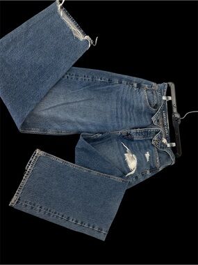 American Eagle Outfitters Dark Blue Flare Jeans with Distressed Knee